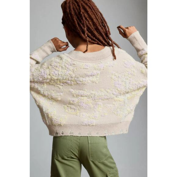 Anthropologie Textured V Neck Sweater XS Gray Oversized Boxy Knit Slouchy - Picture 3 of 13